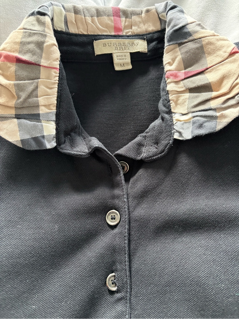 Burberry Black Short Sleeve Polo with Signature Check Collar - Picture 5 of 12